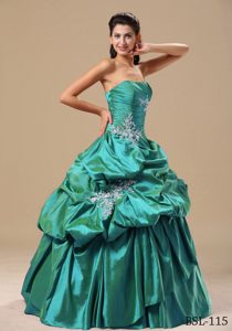 Pretty Teal Ruching Sweet 16 Dresses in Taffeta with Pick-ups and White Appliques
