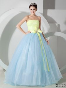 Ruching and Beading Sweet Sixteen Dresses in Yellow and Aqua Blue with Bowknot