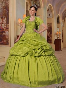 Sweetheart Taffeta 2013 Quinceanera Gown Dresses with Pick-ups in Yellow Green
