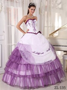 Floor-length Purple Organza Layers Embroidery Quinceanera Dresses