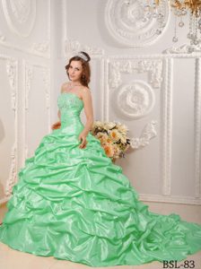 Awesome Strapless Court Train Pick-ups Sweet 15 Dresses with Beading