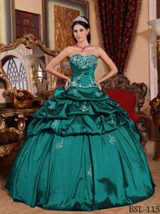 Blue Taffeta Appliques Ball Gown Floor-length Quincenera Dresses