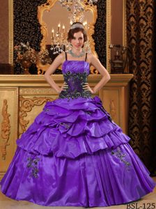 Purple Ball Gown Straps Floor-length Appliques Quinceanera Gowns