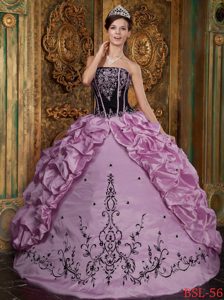 Rose Pink Strapless Embroidery Taffeta Ball Gown Quinceanera Gown