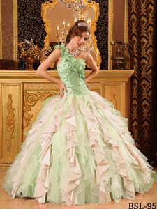 Multi-Color One Shoulder Beading Ruffles Floor-length Quince Dresses