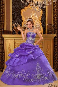 Lavender Strapless Quinceanera Gown Dress with Beading and Embroidery