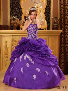 2013 Purple Strapless Sweet Sixteen Dresses with Appliques and Pick-ups
