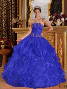 Strapless Royal Blue Dresses for Quinceanera with Appliques and Ruffles