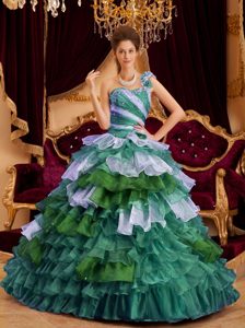 Perfect Ruffled and Beaded One Shoulder Dress for Quince in Multi-color