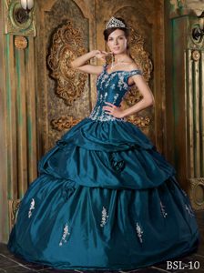 Popular Off the Shoulder Teal Quinceanera Gown Dresses with Appliques