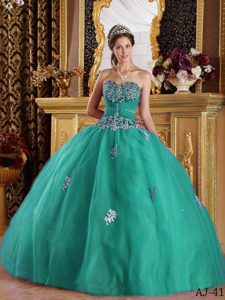 Sweetheart Floor-length Turquoise Dress for Quinceanera with Appliques