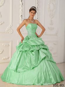 Strapless Sweet Sixteen Dresses in Apple Green with Pick-ups and Beading