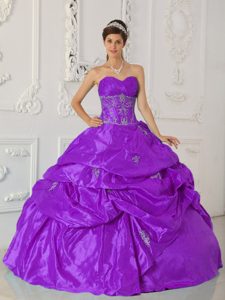 Purple Sweetheart Chic Sweet Sixteen Dress with Appliques and Pick-ups
