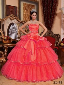 New Arrival Appliqued Strapless Quinceanera Gown Dresses in Coral Red
