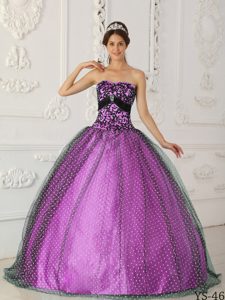 Unique Black and Purple Strapless Dresses for Quinceanera with Appliques