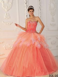 Orange Red Sweetheart Dresses for Quinceanera with Beading for Summer