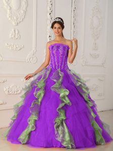 Purple and Green Strapless Dresses for Quinceanera with Ruffles for 2013