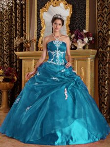 Simple Teal Strapless Dresses for Quinceanera with Appliques for Summer