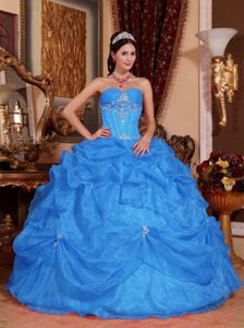 Appliqued Sweetheart Floor-length Blue Quinceanera Gown with Pick-ups