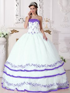 White and Lilac Strapless Sweet Sixteen Dresses with Embroidery for 2012