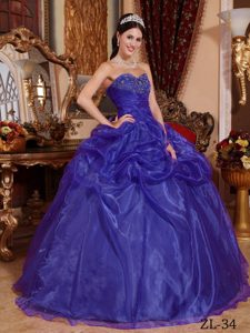 Purple Sweetheart Organza Quinceanera Dress with Pick Ups and Beading