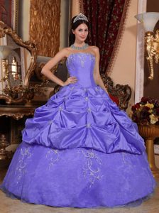 Purple Strapless Beaded Quinceanera formal Dress in Taffeta and Organza