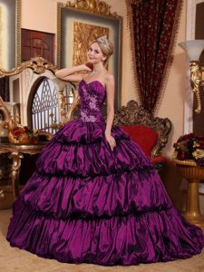 Eggplant Purple Taffeta Quinceanera Gowns with Appliques and Pick-ups