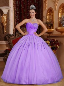 Romantic Lilac Sweetheart Quinceanera Dress with Beading Made in Tulle