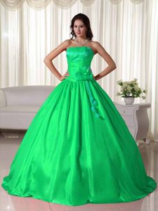 Exclusive Strapless Ruched Green Sweet 16 Dresses in Taffeta on Sale