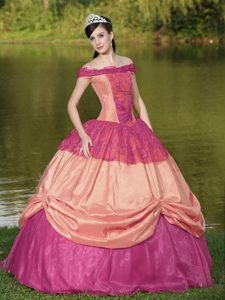 Colorful Off The Shoulder Sweet 16 Dresses in Taffeta with Appliques