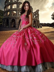 Fine Hot Pink Sweetheart Neckline Beading and Embroidery Quinceanera Gowns Sleeveless Lace Up
