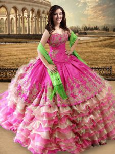 Sleeveless Lace Up Floor Length Beading and Embroidery and Ruffled Layers Quinceanera Gowns