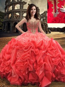 Luxury Floor Length Red Quince Ball Gowns Sweetheart Sleeveless Lace Up