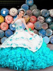 Sleeveless Lace Up Floor Length Appliques and Embroidery and Ruffles Quinceanera Dresses
