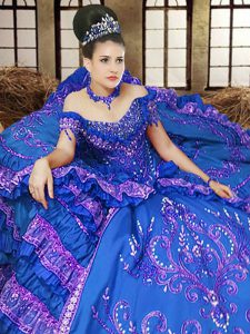 Off the Shoulder Sleeveless Embroidery Lace Up 15 Quinceanera Dress