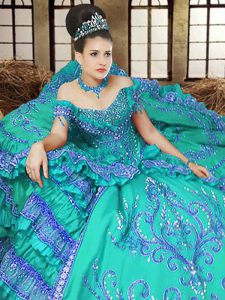 Turquoise 15th Birthday Dress Military Ball and Sweet 16 and Quinceanera with Embroidery Off The Shoulder Sleeveless Lace Up