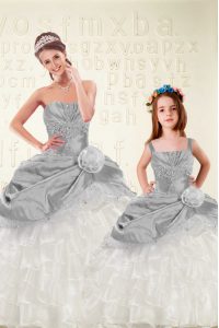 Amazing Multi-color Lace Up 15th Birthday Dress Beading and Ruffled Layers and Hand Made Flower Sleeveless Floor Length