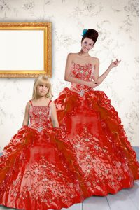 Pick Ups Coral Red Sleeveless Taffeta Lace Up Quince Ball Gowns for Military Ball and Sweet 16 and Quinceanera