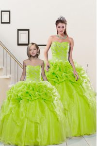 Pretty Yellow Green Sweetheart Neckline Beading and Pick Ups Quinceanera Gown Sleeveless Lace Up