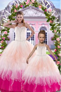 Customized Multi-color Lace Up Sweetheart Beading Quinceanera Dress Tulle Sleeveless