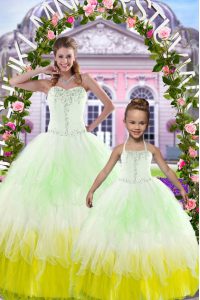 Captivating Multi-color Ball Gowns Sweetheart Sleeveless Tulle Floor Length Lace Up Beading Quinceanera Dress