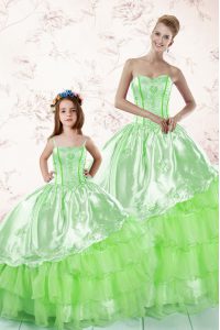 Inexpensive Organza Sleeveless Floor Length Quinceanera Gown and Embroidery and Ruffled Layers