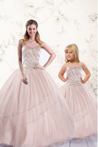 Exquisite Beading Quinceanera Gown Baby Pink Lace Up Sleeveless Floor Length
