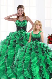 Sleeveless Lace Up Floor Length Beading and Appliques and Ruffles Vestidos de Quinceanera