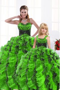 Beading and Appliques and Ruffles Quinceanera Gown Lace Up Sleeveless Floor Length