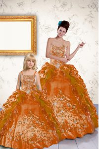 Pick Ups Orange Sleeveless Taffeta Lace Up 15 Quinceanera Dress for Military Ball and Quinceanera