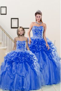 Comfortable Sweetheart Sleeveless Quinceanera Dresses Floor Length Beading and Pick Ups Blue Organza