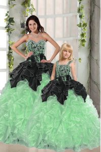 Apple Green Lace Up Sweetheart Beading and Ruffles Quinceanera Dresses Organza Sleeveless