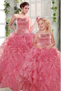 Sophisticated Strapless Sleeveless Organza Sweet 16 Quinceanera Dress Beading and Ruffles Lace Up