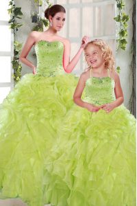Lovely Floor Length Ball Gowns Sleeveless Yellow Green Sweet 16 Quinceanera Dress Lace Up